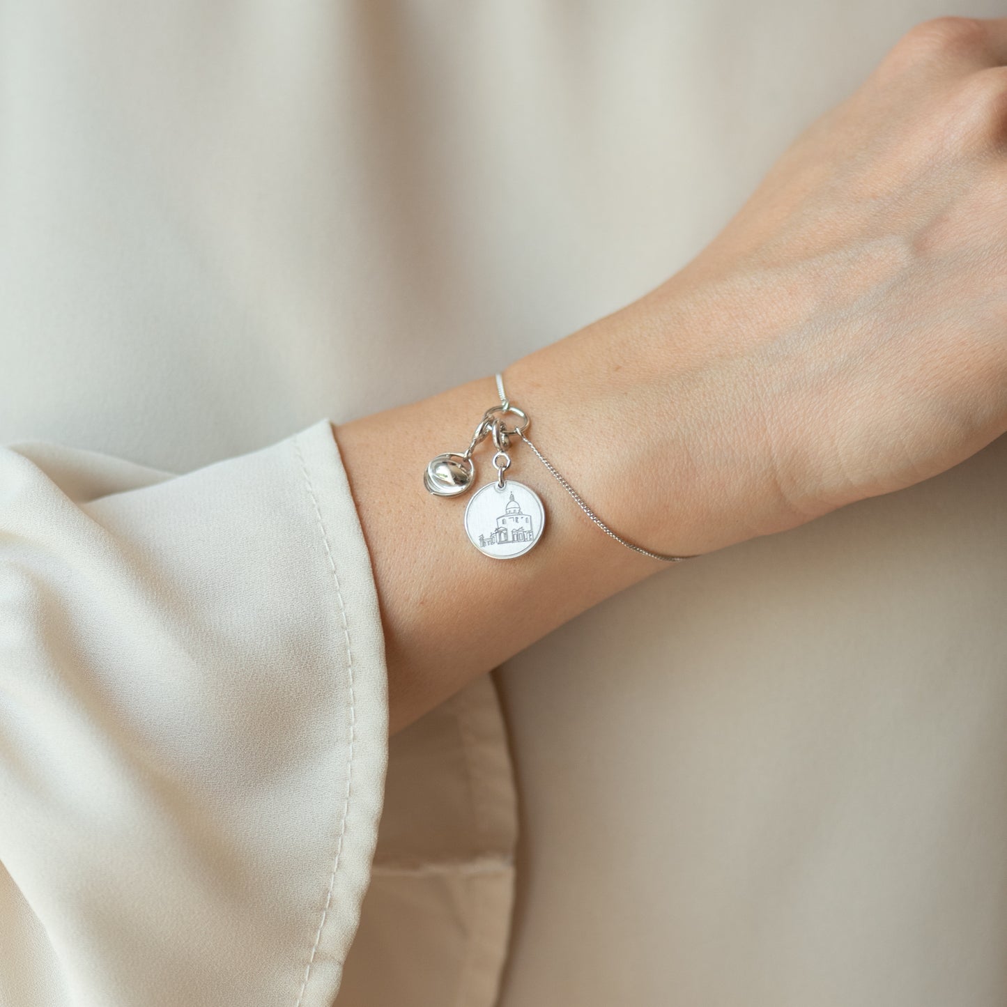 Bracciale argento con ciondoli tortellino e San Luca Bologna