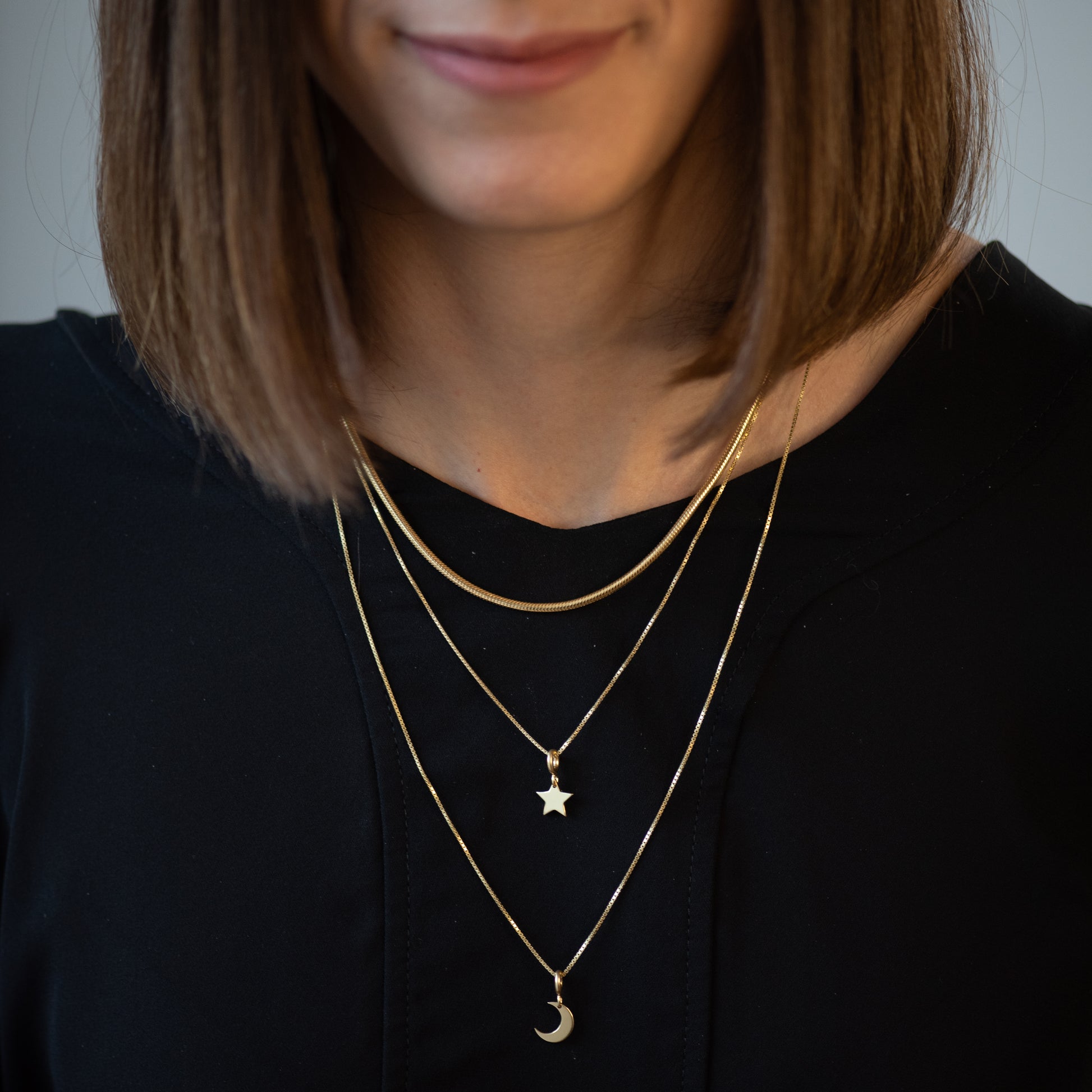 Collana Uomo Mendel Con Ciondolo Stella E Luna, Acciaio Inox Placcato Oro, Lunga 24 Pollici